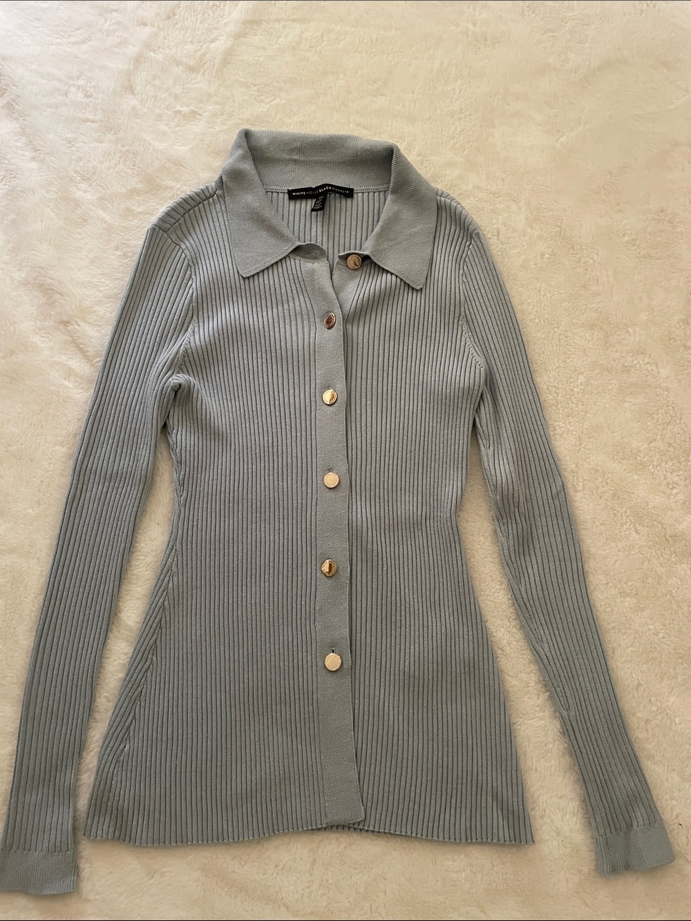 White House Black Market Ribbed Button-Front Knit Cardigan in Light Blue Size XS